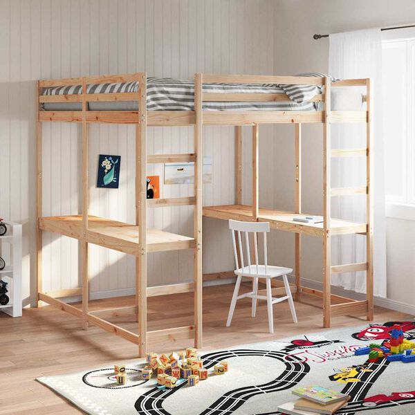 vidaXL Loft Bed with Desk and Ladder 180x200 cm Super King Solid Wood Pine
