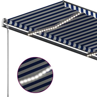 vidaXL Manual Retractable Awning with LED 400x350 cm Blue and White