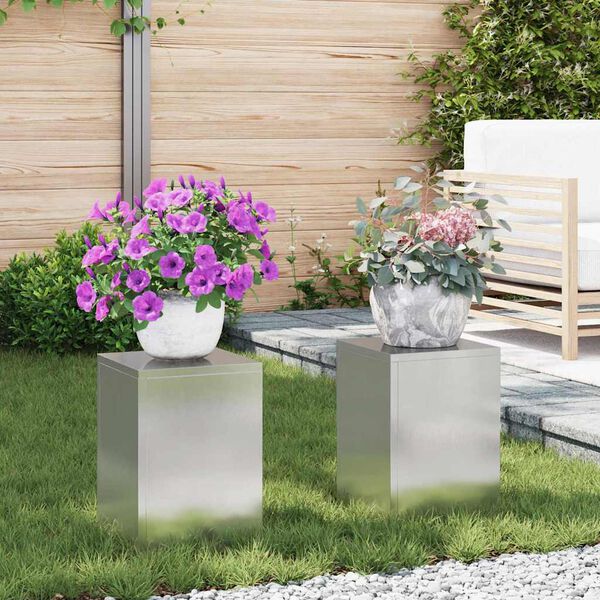 vidaXL Plant Stand 2 pcs Silver 24 x 24 x 35 cm Stainless steel