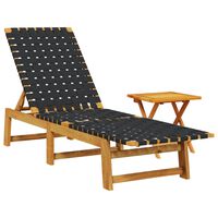 vidaXL Sun Lounger with Table Black Solid Wood Acacia and Fabric
