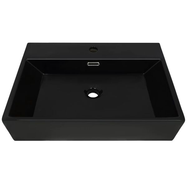 vidaXL Basin with Faucet Hole Ceramic Black 60.5x42.5x14.5 cm