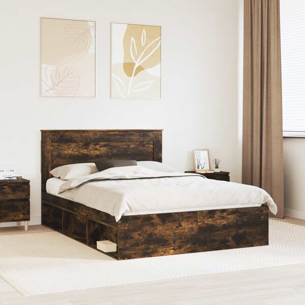 vidaXL Bed Frame Smoked Oak 140 x 200 cm Solid Pine Wood
