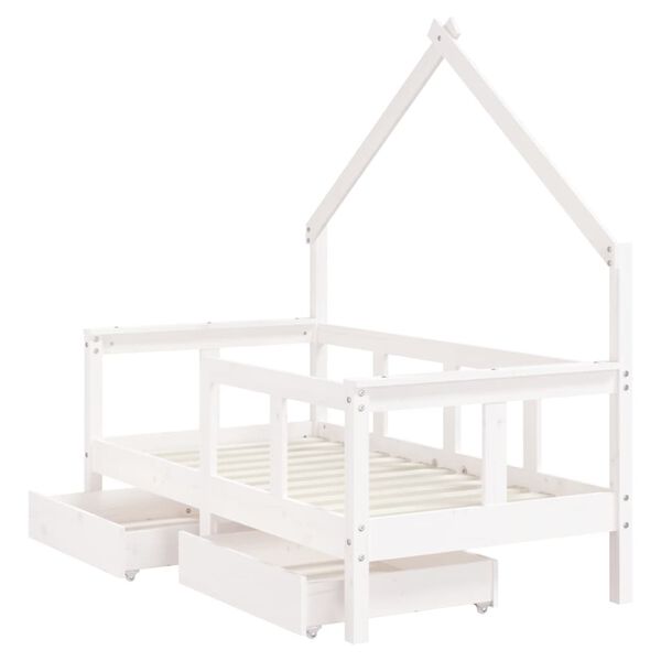 vidaXL Kids Bed Frame with Drawers White 70x140 cm Solid Wood Pine