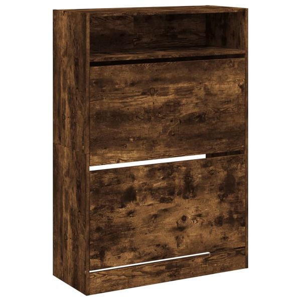 vidaXL Shoe Cabinet with 2 Flip-Drawers Smoked Oak 80x34x116 cm