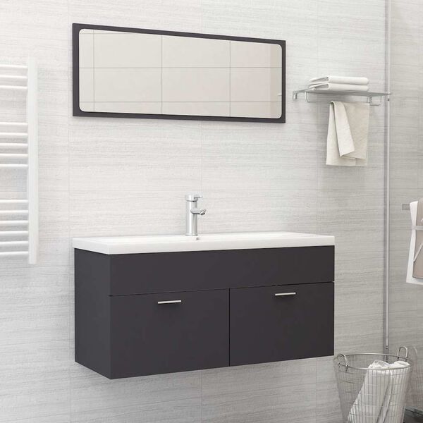 vidaXL 2 Piece Bathroom Furniture Set Grey Engineered Wood