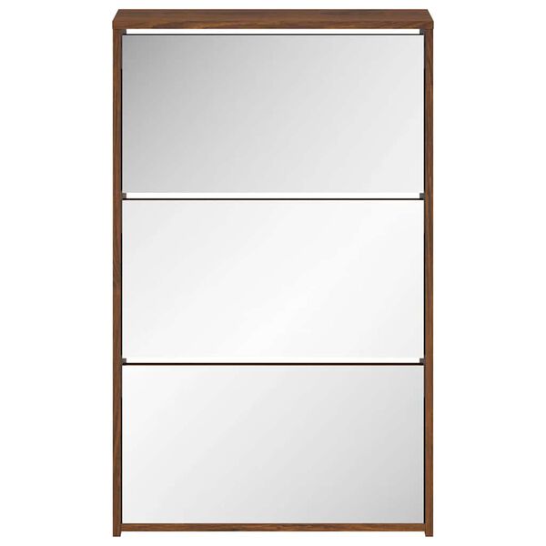 vidaXL Shoe Cabinet with Mirror 3-Layer Brown Oak 63x17x102.5 cm