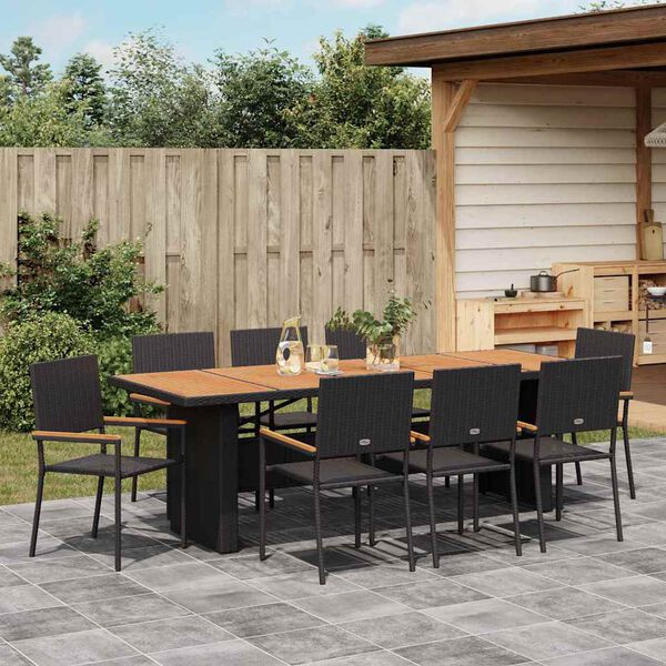 vidaXL Garden Dining Set 9 pcs Black Poly Rattan