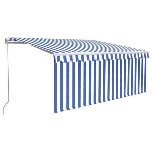 vidaXL Manual Retractable Awning with Blind&LED 3x2.5m Blue&White