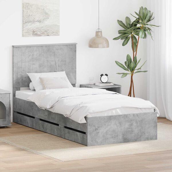 vidaXL Bed Frame with Drawer Concrete Grey 90 x 200 cm Engineer Wood