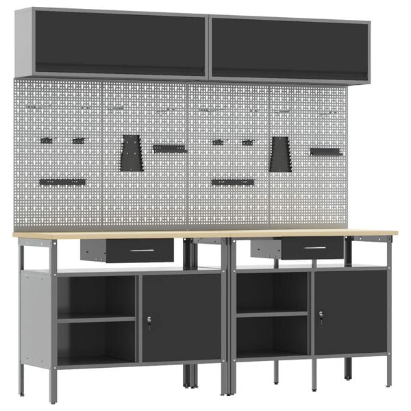 vidaXL Work Bench Set with Drawer with Shelf 8 pcs Black Steel