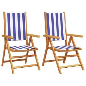 vidaXL Folding Chairs 2 pcs Blue and White Solid Wood Acacia and Fabric