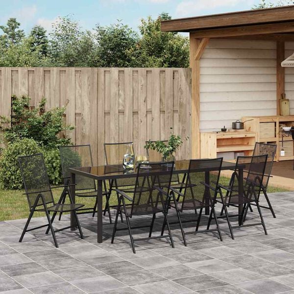 vidaXL Garden Dining Set 9 pcs Anthracite Powder-Coated Steel