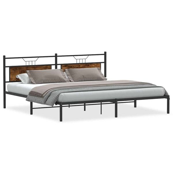 vidaXL Bed Frame without Mattress Smoked Oak 193x201 cm Engineered Wood
