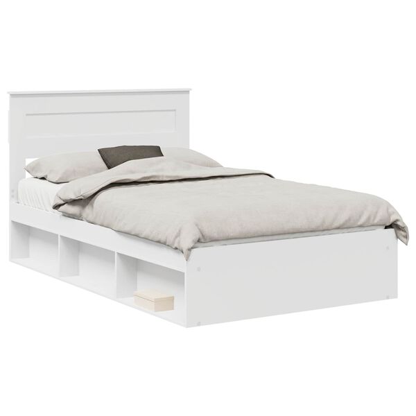 vidaXL Bed Frame with Mattress White 135 x 190 cm Solid Pine Wood