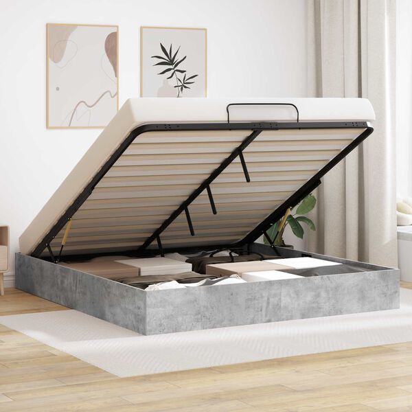 vidaXL Ottoman Bed Frame Concrete Grey 160 x 200 cm Engineered Wood