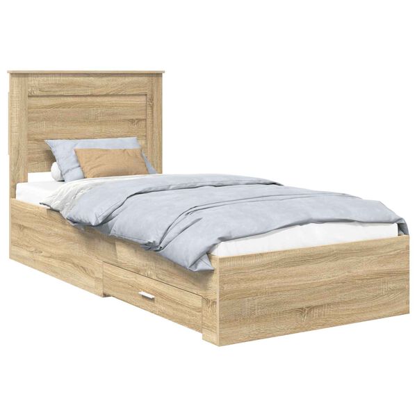 vidaXL Bed Frame Sonoma Oak and Silver 75 x 190 cm Engineered Wood