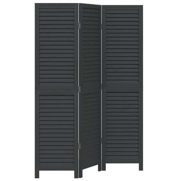 vidaXL Room Divider 3 Panels Black Solid Wood Paulownia