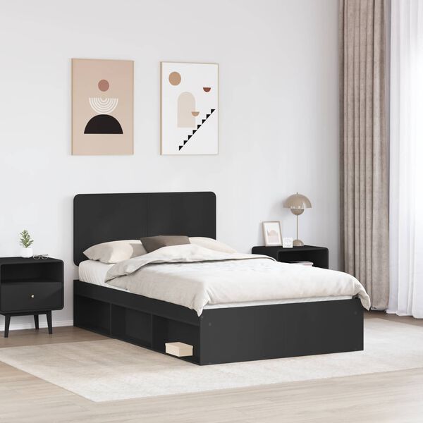 vidaXL Bed Frame with Headboard Black 135 x 190 cm Solid Pine Wood