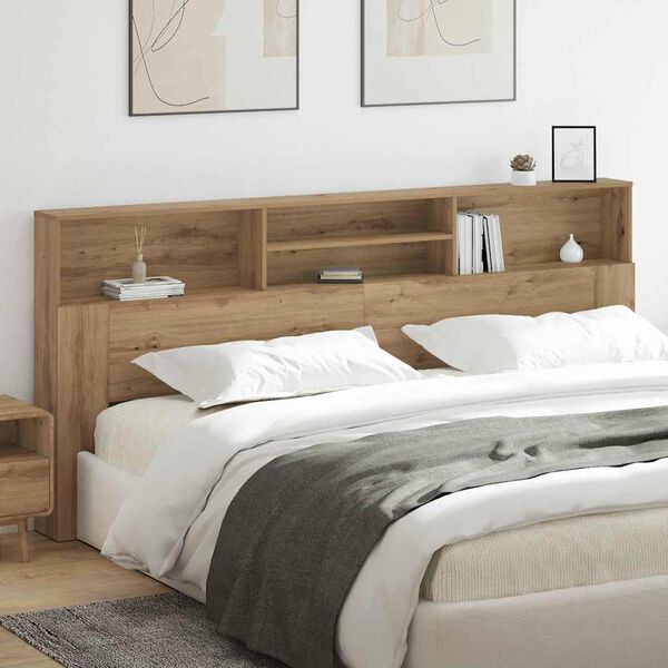 vidaXL Headboard Cabinet with Storage Artisan Oak 220 x 19 x 101.5 cm