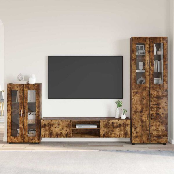 vidaXL TV Cabinet Set with Drawer with Door Smoked Oak Engineered Wood