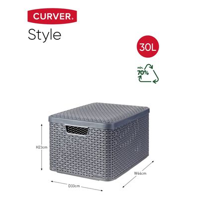 Curver Storage Box with Lid Style L 30L Metallic Silver
