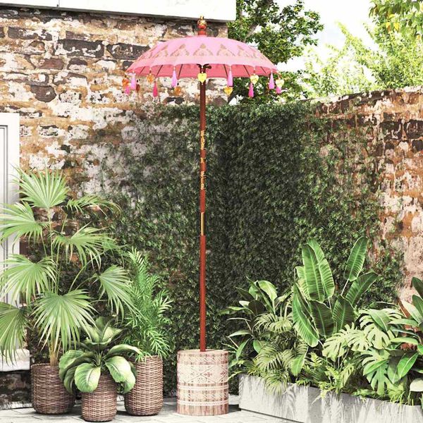 vidaXL Parasol with Base Pink 95 x 95 x 260 cm Cotton and Wood