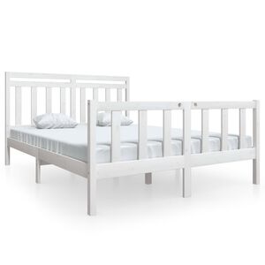 vidaXL Bed Frame without Mattress White Solid Wood 160x200 cm (810093+814105)