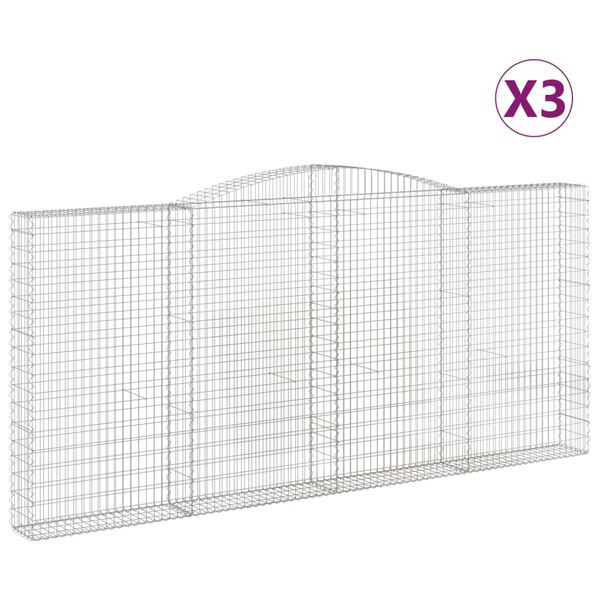 vidaXL Arched Gabion Baskets 3 pcs 400x30x180/200 cm Galvanised Iron