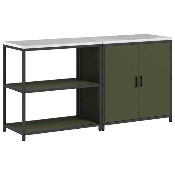 vidaXL Kitchen Storage Set with Shelf 2 pcs Olive Green Steel