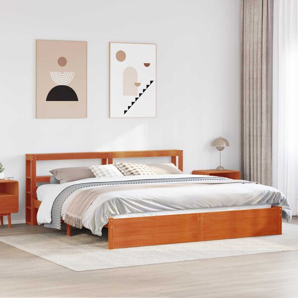 vidaXL Bed Frame with Headboard Wax Brown 180 x 200 cm Solid Pine Wood