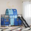 vidaXL Kids'Loft Bed Frame with Curtains, Arch, Slide Black and Blue