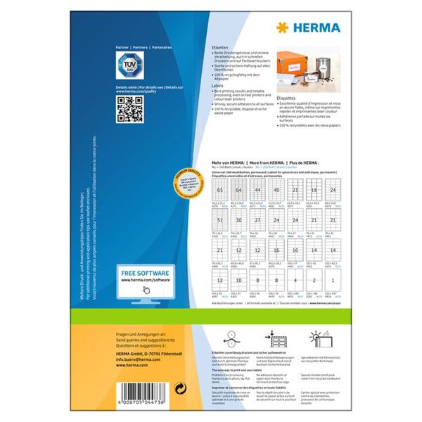 HERMA Permanent Labels PREMIUM A4 70x41 mm 100 Sheets