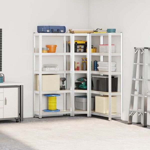 vidaXL 3 Piece 5-Layer Shelves Set Silver Steel&Engineered Wood