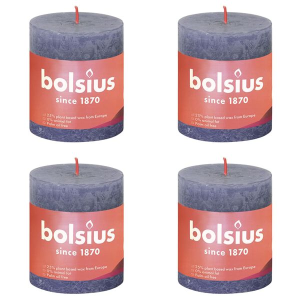 Bolsius Rustic Pillar Candles Shine 4 pcs 80x68 mm Twilight Blue