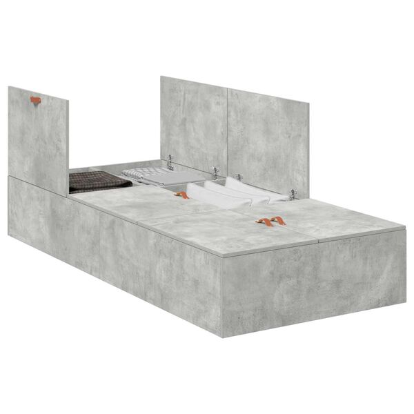 vidaXL Storage Bed Frame Concrete Grey 90 x 200 cm Engineered Wood