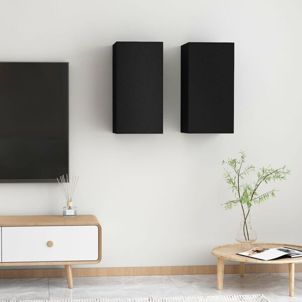 vidaXL TV Cabinets 2 pcs Black 30.5x30x60 cm Engineered Wood
