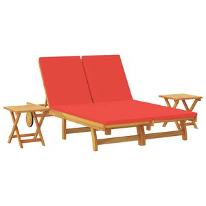 vidaXL Sun Lounger Reclining with Cushion Red Solid Acacia Wood