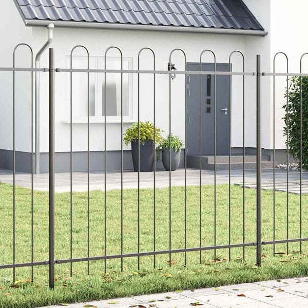 vidaXL Garden Fence 3 pcs Grey 5.1 x 1.5 m Powder-coated Steel