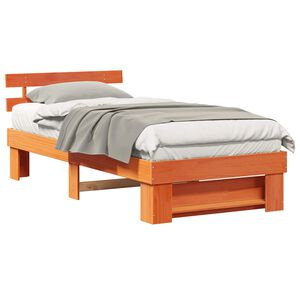 vidaXL Bed Frame with Headboard Wax Brown 75 x 190 cm Solid Pine Wood