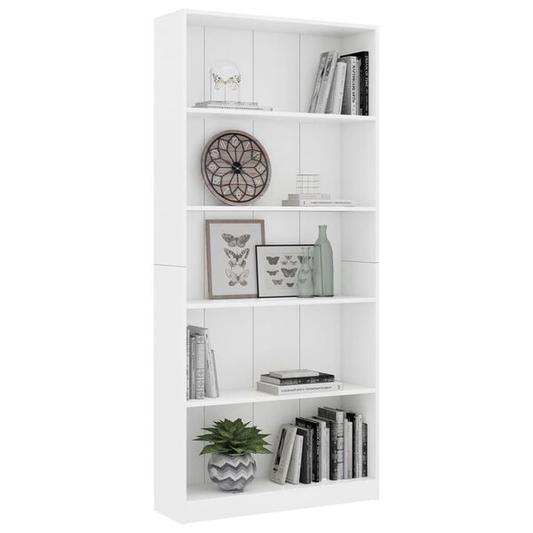 vidaXL 5-Tier Book Cabinet White 80x24x175 cm Engineered Wood