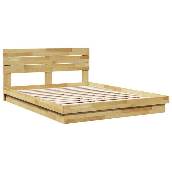 vidaXL Bed Frame with Headboard without Mattress 135x190 cm Double Solid Wood Oak