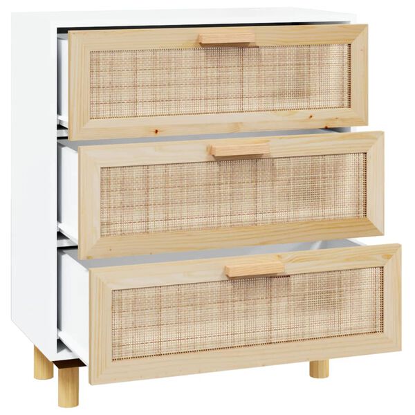 vidaXL Sideboard White 60x30x70 cm Solid Wood Pine and Natural Rattan