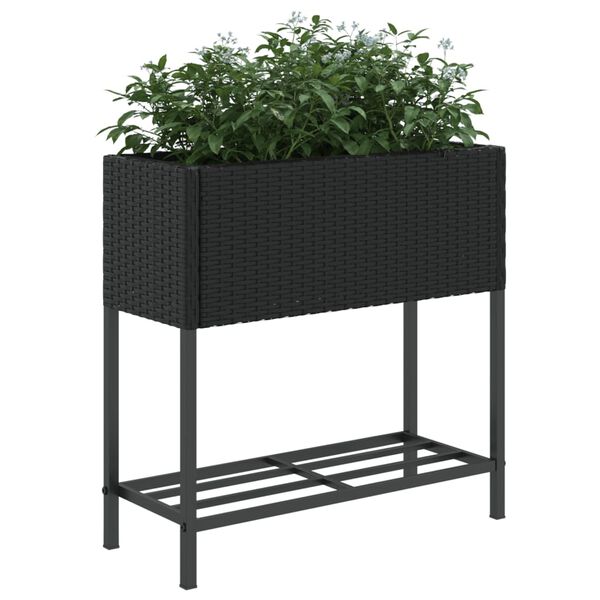 vidaXL Garden Planters with Shelf 2 pcs Black 70x28x70 cm Poly Rattan
