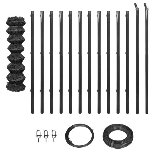 vidaXL Chain Link Fence with Posts and Hardware 1x25 m Grey