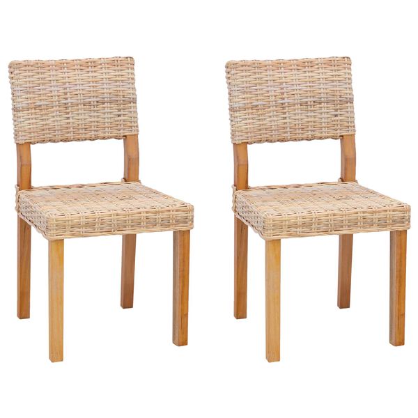 vidaXL Dining Chair 2 pcs Natural 46 x 55 x 84 cm Kubu Rattan