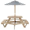vidaXL Picnic Table for 6 Kids with Umbrella Hexagon Solid Wood Fir