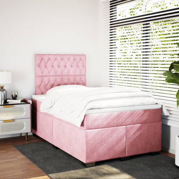 vidaXL Box Spring Bed with Mattress Pink 120x200 cm Velvet