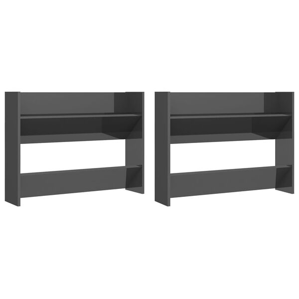 vidaXL Wall Shoe Cabinets 2 pcs High Gloss Grey 80x18x60 cm Engineered Wood