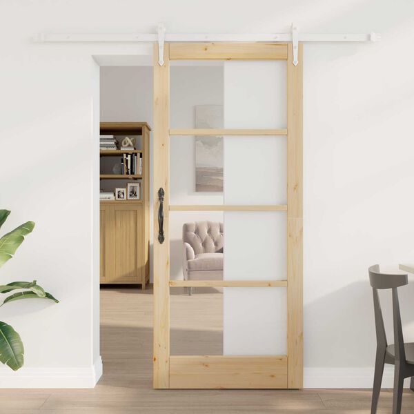 vidaXL Sliding Door Natural 86 x 198.5 cm Solid Pine Wood and Glass