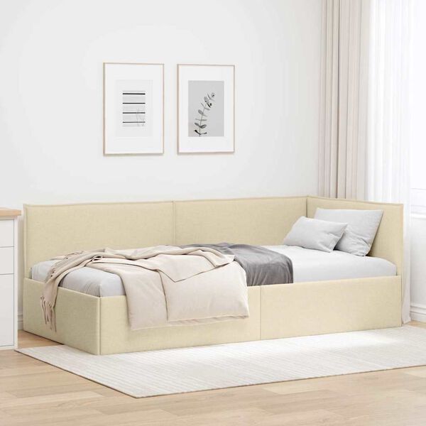 vidaXL Corner Bed Frame with Headboard Cream 100 cm x 200 cm Velvet